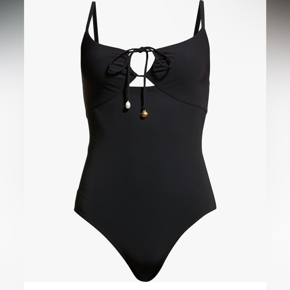 Tory Burch Other - Tory Burch Women's Solid Black Ruched Tie Front One Piece Swimsuit Size XS